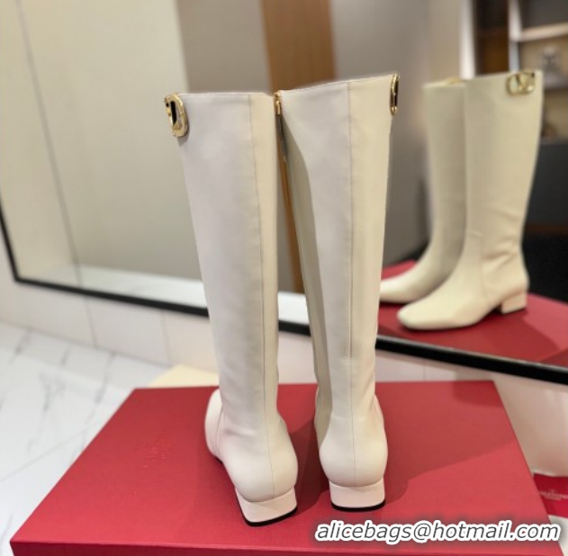 Grade Quality Valentino VLogo Type Heel High Boots 3cm in Calfskin Leather White VLTN121606 51216046