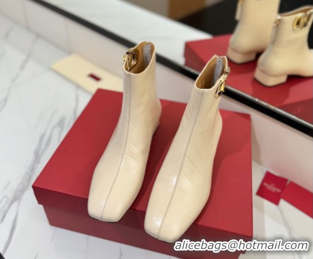 Good Looking Valentino VLogo Type Heel Ankle Boots 3cm in Stone Embossed Leather White VLTN121606 1216050