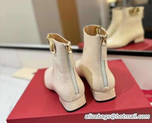 Good Looking Valentino VLogo Type Heel Ankle Boots 3cm in Stone Embossed Leather White VLTN121606 1216050