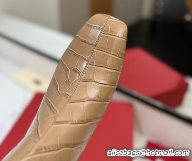 Good Quality Valentino VLogo Type Heel Ankle Boots 3cm in Stone Embossed Leather Beige VLTN121606 1216051