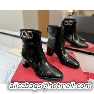 Shop Duplicate Valentino VLogo Type Heel Ankle Boots 5cm in Glazed Patent Leather Black VLTN121606 1216052