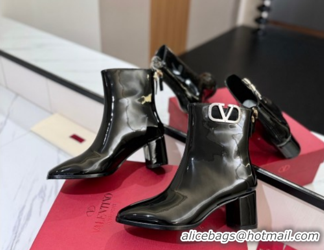 Shop Duplicate Valentino VLogo Type Heel Ankle Boots 5cm in Glazed Patent Leather Black VLTN121606 1216052