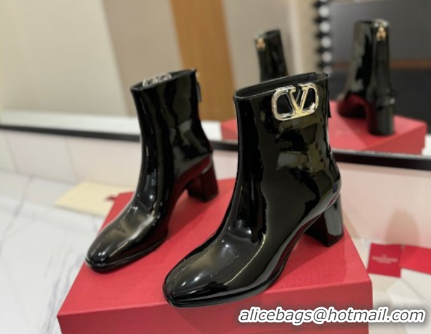 Shop Duplicate Valentino VLogo Type Heel Ankle Boots 5cm in Glazed Patent Leather Black VLTN121606 1216052