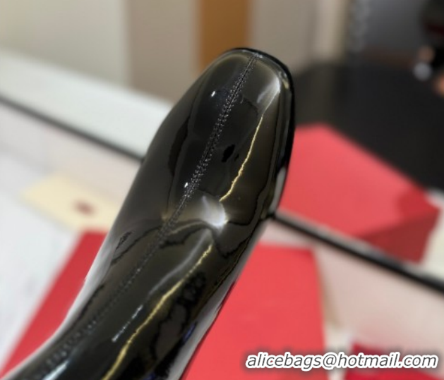 Shop Duplicate Valentino VLogo Type Heel Ankle Boots 5cm in Glazed Patent Leather Black VLTN121606 1216052