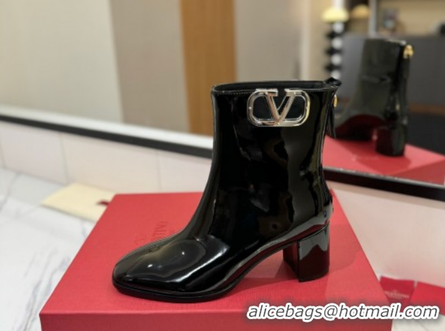 Shop Duplicate Valentino VLogo Type Heel Ankle Boots 5cm in Glazed Patent Leather Black VLTN121606 1216052