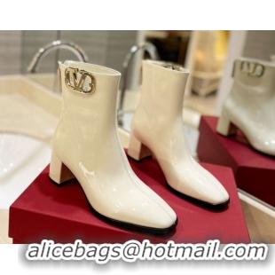 Best Product Valentino VLogo Type Heel Ankle Boots 5cm in Glazed Patent Leather White VLTN121606 1216053