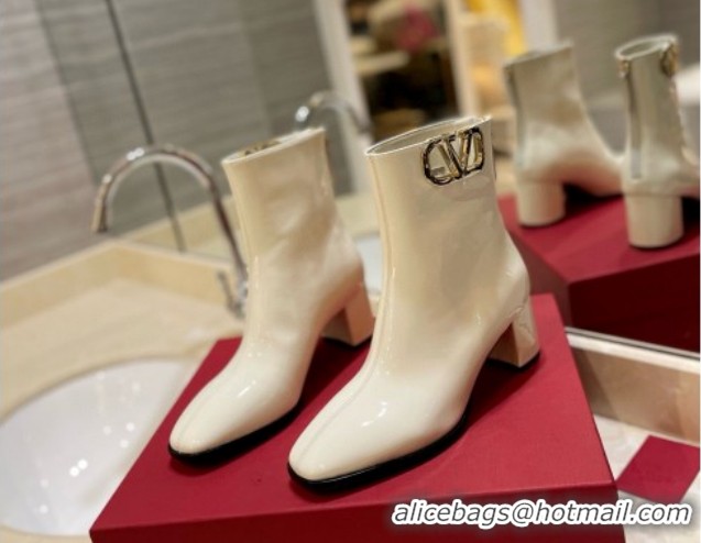 Best Product Valentino VLogo Type Heel Ankle Boots 5cm in Glazed Patent Leather White VLTN121606 1216053