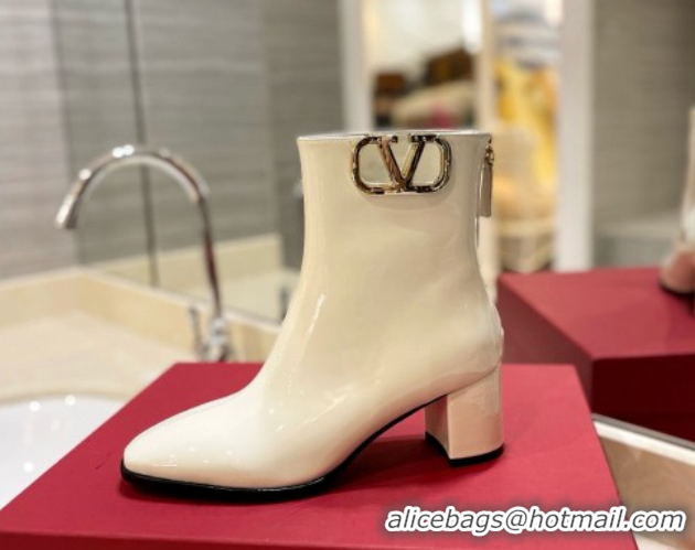 Best Product Valentino VLogo Type Heel Ankle Boots 5cm in Glazed Patent Leather White VLTN121606 1216053