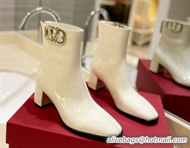 Best Product Valentino VLogo Type Heel Ankle Boots 5cm in Glazed Patent Leather White VLTN121606 1216053