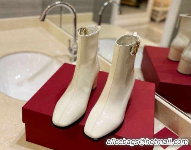 Best Product Valentino VLogo Type Heel Ankle Boots 5cm in Glazed Patent Leather White VLTN121606 1216053