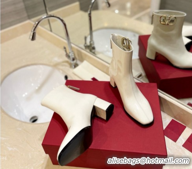 Best Product Valentino VLogo Type Heel Ankle Boots 5cm in Glazed Patent Leather White VLTN121606 1216053