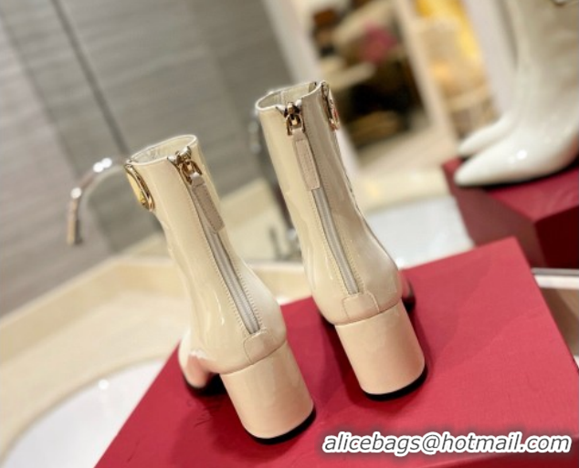 Best Product Valentino VLogo Type Heel Ankle Boots 5cm in Glazed Patent Leather White VLTN121606 1216053