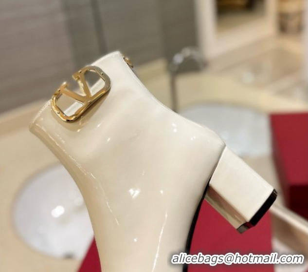 Best Product Valentino VLogo Type Heel Ankle Boots 5cm in Glazed Patent Leather White VLTN121606 1216053