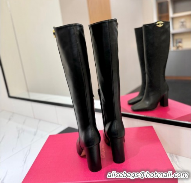 Top Design Valentino The Bold Edition VLogo Heel High Boots 9cm in Calfskin Leather Black VLTN121607 1216055
