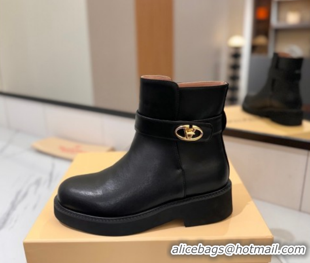 Durable Valentino VLogo Locker Heel Ankle Boots 4cm in Calfskin Leather Black VLTN121608 1216058
