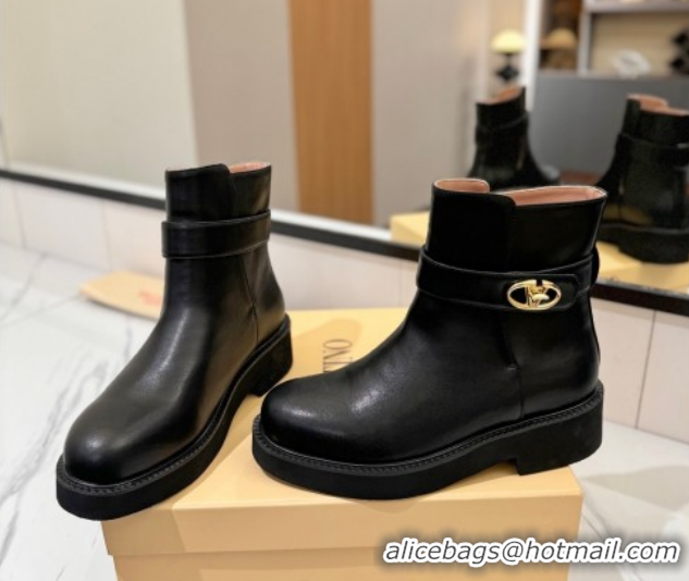 Durable Valentino VLogo Locker Heel Ankle Boots 4cm in Calfskin Leather Black VLTN121608 1216058