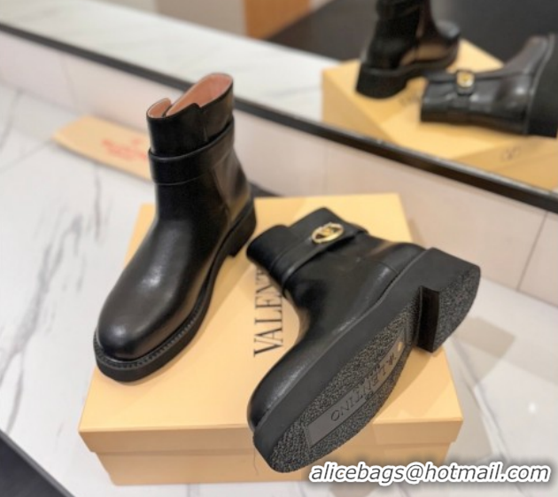 Durable Valentino VLogo Locker Heel Ankle Boots 4cm in Calfskin Leather Black VLTN121608 1216058