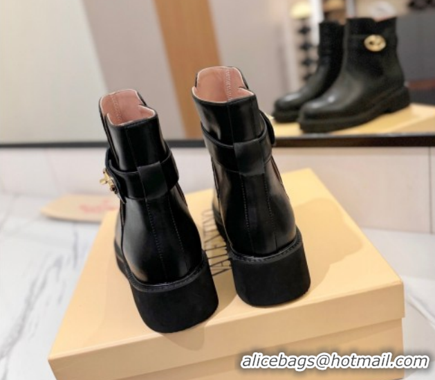 Durable Valentino VLogo Locker Heel Ankle Boots 4cm in Calfskin Leather Black VLTN121608 1216058