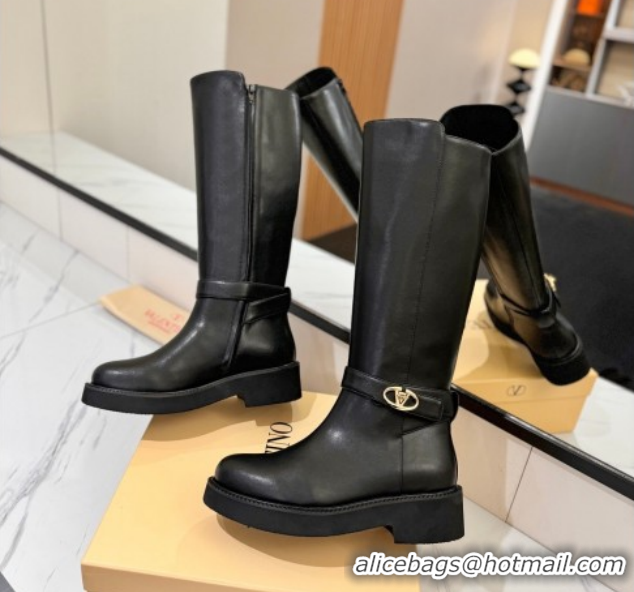 Big Discount Valentino VLogo Locker Heel High Boots 4cm in Calfskin Leather Black VLTN121608 51216059