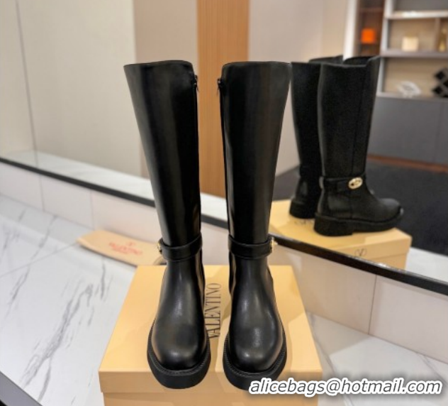 Big Discount Valentino VLogo Locker Heel High Boots 4cm in Calfskin Leather Black VLTN121608 51216059
