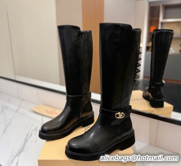 Big Discount Valentino VLogo Locker Heel High Boots 4cm in Calfskin Leather Black VLTN121608 51216059