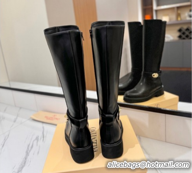 Big Discount Valentino VLogo Locker Heel High Boots 4cm in Calfskin Leather Black VLTN121608 51216059