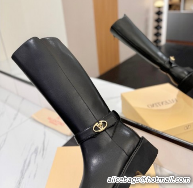 Big Discount Valentino VLogo Locker Heel High Boots 4cm in Calfskin Leather Black VLTN121608 51216059