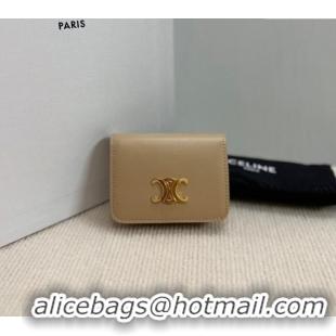 Cheapest Celine Triomphe Compact Wallet in Shiny Calfskin 10K623 Beige 2024