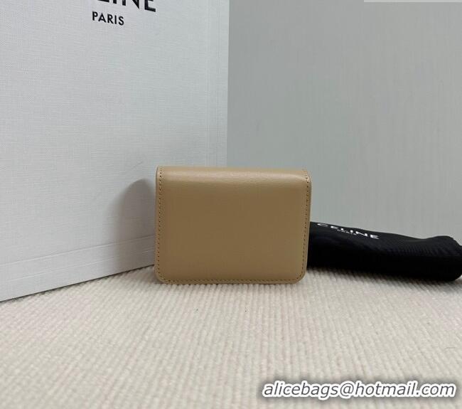 Cheapest Celine Triomphe Compact Wallet in Shiny Calfskin 10K623 Beige 2024