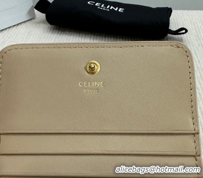 Cheapest Celine Triomphe Compact Wallet in Shiny Calfskin 10K623 Beige 2024