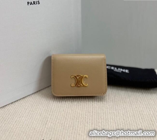 Cheapest Celine Triomphe Compact Wallet in Shiny Calfskin 10K623 Beige 2024