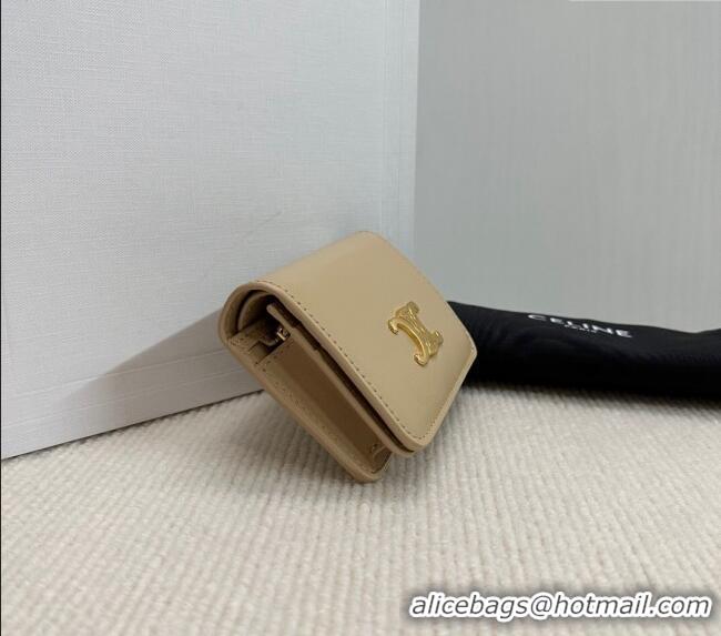 Cheapest Celine Triomphe Compact Wallet in Shiny Calfskin 10K623 Beige 2024