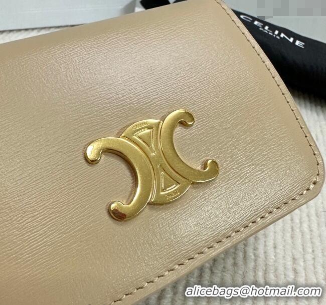Cheapest Celine Triomphe Compact Wallet in Shiny Calfskin 10K623 Beige 2024