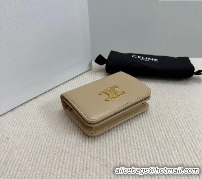 Cheapest Celine Triomphe Compact Wallet in Shiny Calfskin 10K623 Beige 2024