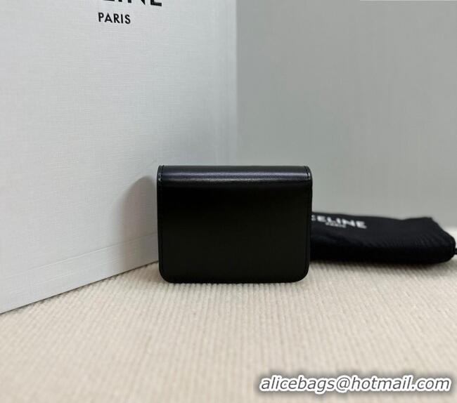 Modern Classic Celine Triomphe Compact Wallet in Shiny Calfskin 10K623 Black 2024