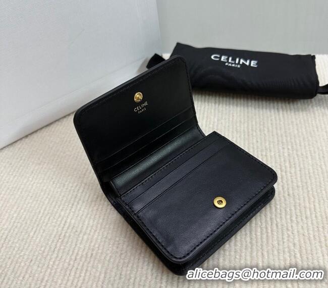 Modern Classic Celine Triomphe Compact Wallet in Shiny Calfskin 10K623 Black 2024