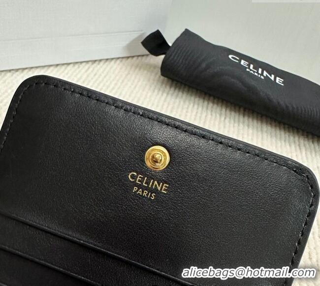 Modern Classic Celine Triomphe Compact Wallet in Shiny Calfskin 10K623 Black 2024