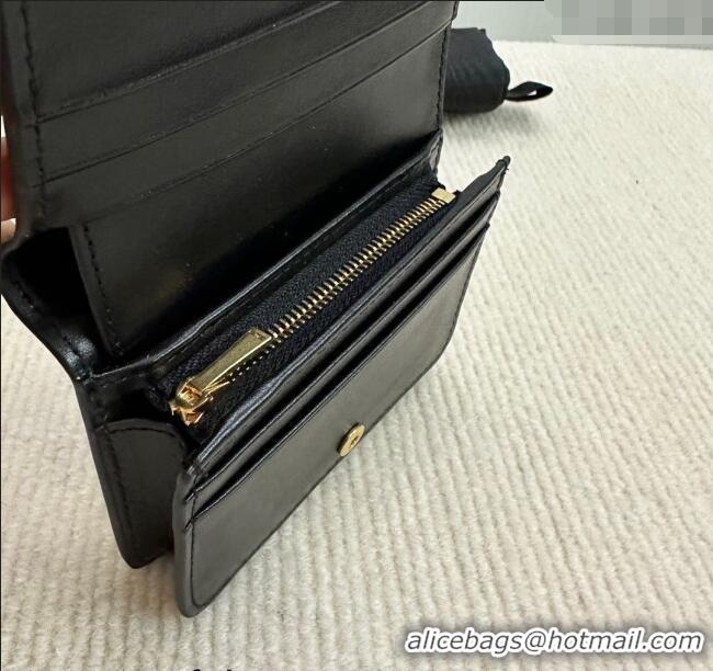 Modern Classic Celine Triomphe Compact Wallet in Shiny Calfskin 10K623 Black 2024