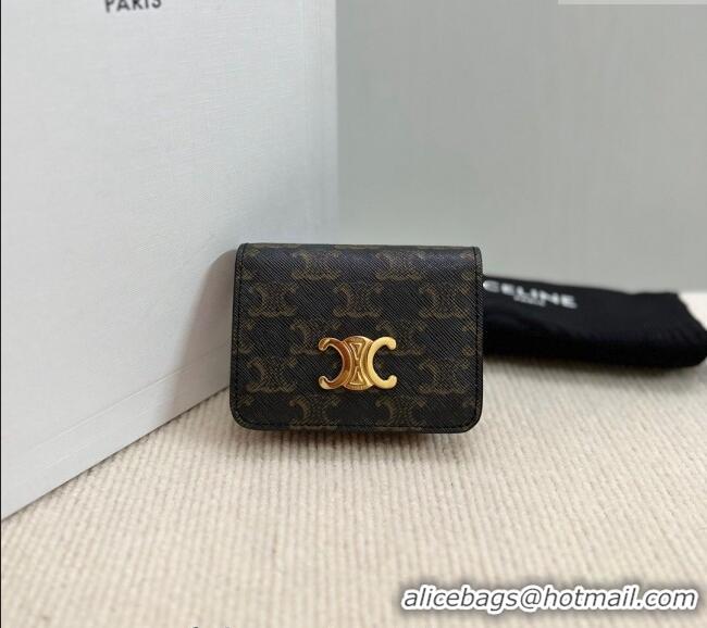 Spot Bulk Celine Triomphe Canvas Compact Wallet 10K622 Brown 2024