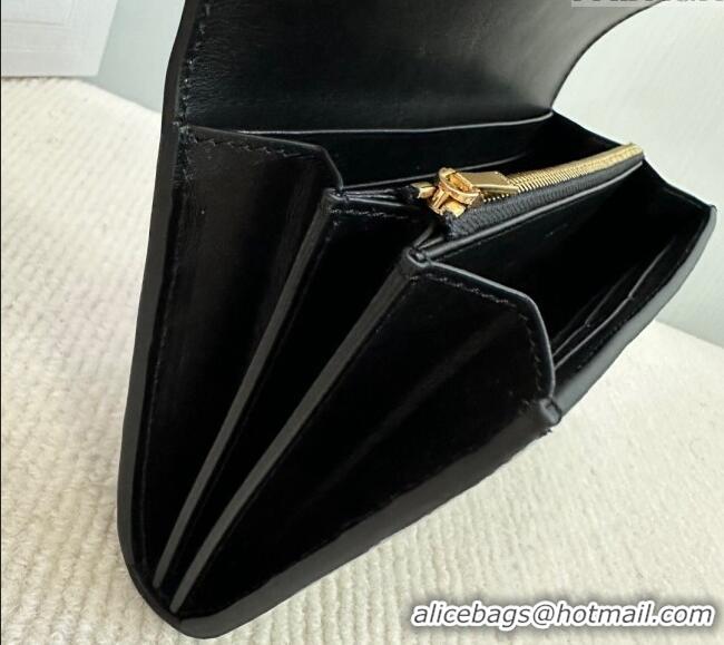 Luxury Classic Celine Triomphe Large Wallet in Shiny Calfskin 10E313 Black 2024