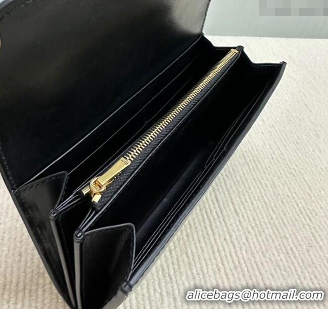 Luxury Classic Celine Triomphe Large Wallet in Shiny Calfskin 10E313 Black 2024