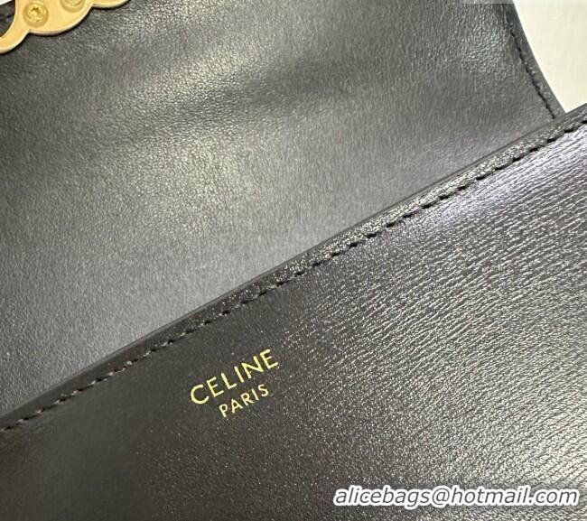 Luxury Classic Celine Triomphe Large Wallet in Shiny Calfskin 10E313 Black 2024