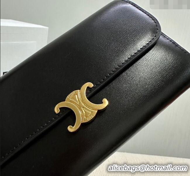 Luxury Classic Celine Triomphe Large Wallet in Shiny Calfskin 10E313 Black 2024