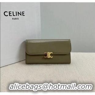 New Cheap Celine Triomphe Large Wallet in Shiny Calfskin 10E313 Olive Green 2024