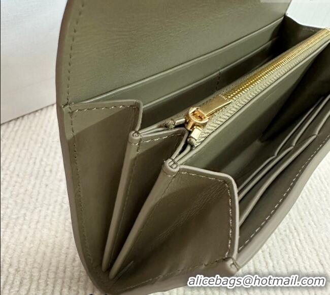 New Cheap Celine Triomphe Large Wallet in Shiny Calfskin 10E313 Olive Green 2024