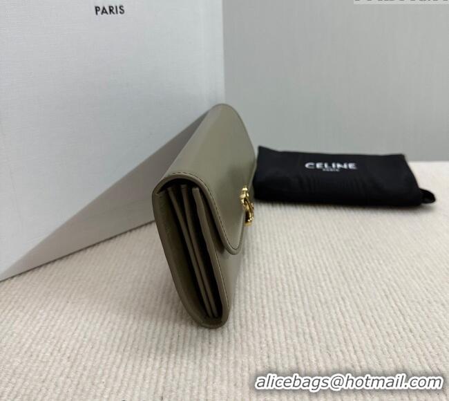 New Cheap Celine Triomphe Large Wallet in Shiny Calfskin 10E313 Olive Green 2024