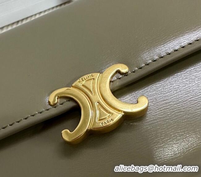 New Cheap Celine Triomphe Large Wallet in Shiny Calfskin 10E313 Olive Green 2024