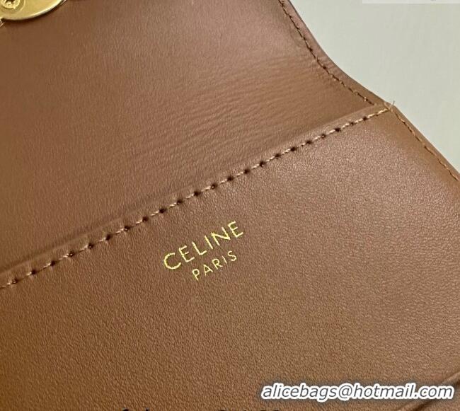 Modern Classic Celine Triomphe Compact Wallet with Coin in Shiny Calfskin 10I653 Brown 2024