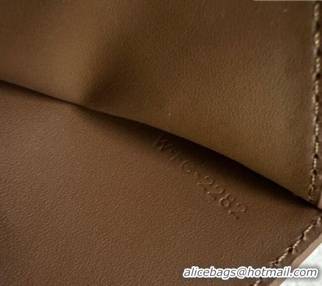 Modern Classic Celine Triomphe Compact Wallet with Coin in Shiny Calfskin 10I653 Brown 2024