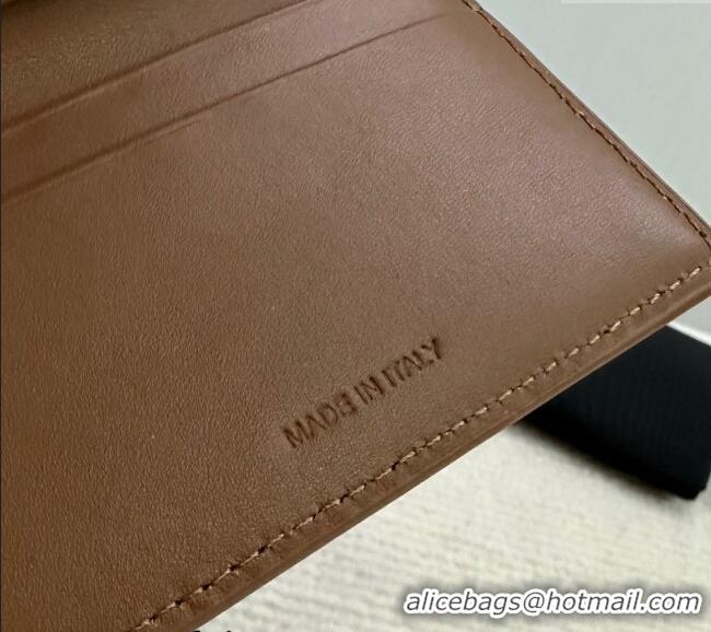 Modern Classic Celine Triomphe Compact Wallet with Coin in Shiny Calfskin 10I653 Brown 2024